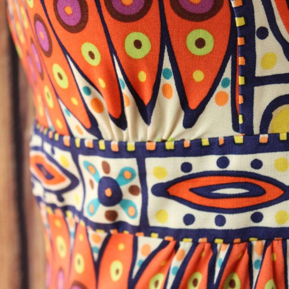 Trina Turk Womens Blouse, Silk, Size 0, Tribal Pattern in Orange and Navy - Picture 6 of 12